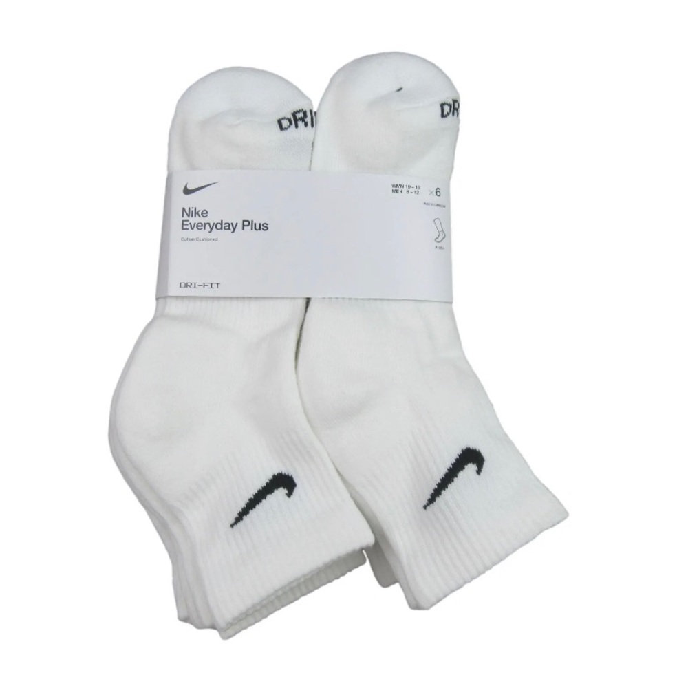 NIKE Dri-fit Everyday Plus cotton cushioned quarter cut ankle socks 6 pair pack